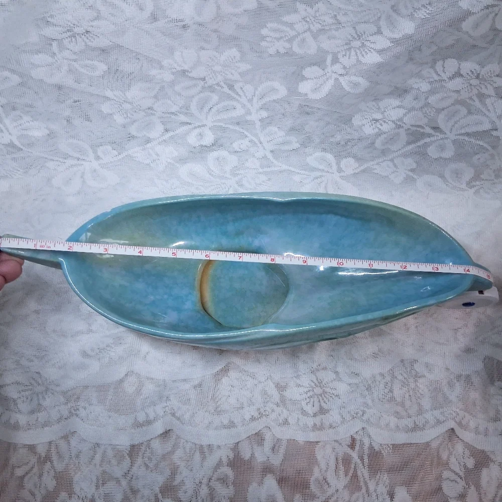 Vintage Roseville Pottery Wincraft Console Bowl Azure Blue Grapevine 228-12 - Picture 14 of 16